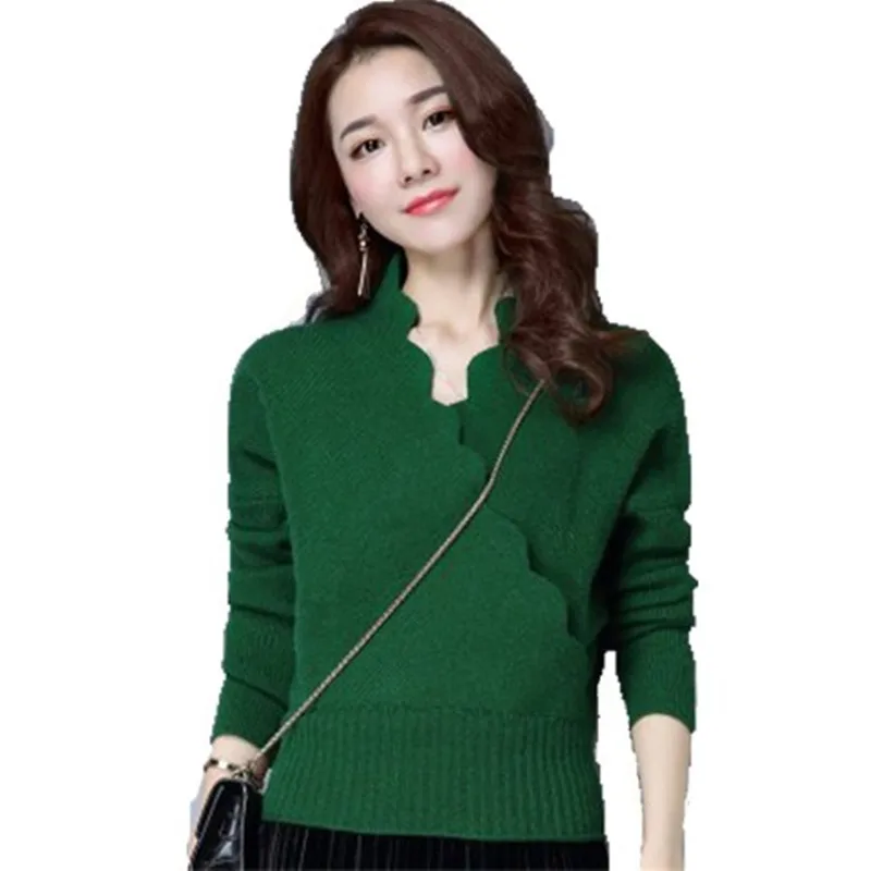 Ladies sweater loose autumn clothes 2022 new style women's fashion hedging V-neck short solid color knitted women's blouse A488