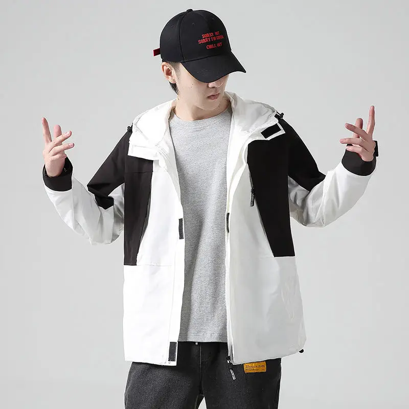 

Hooded Jacket Men's Fashion Contrast Color Casual Baseball Uniform Jackets Mens Streetwear Loose Hip Hop Bomber Jacket Men M-5XL