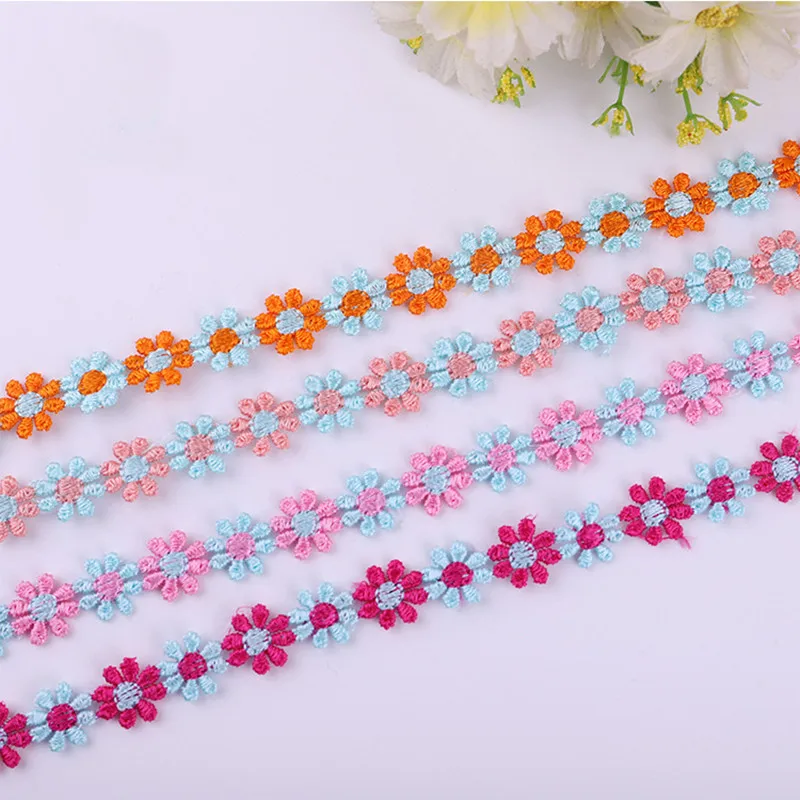 

5Yards Embroideried 12MM Colorful Two-color Small Daisy Lace Trim Ribbons Fabric DIY Handmade Cloth Sewing Garment Accessories