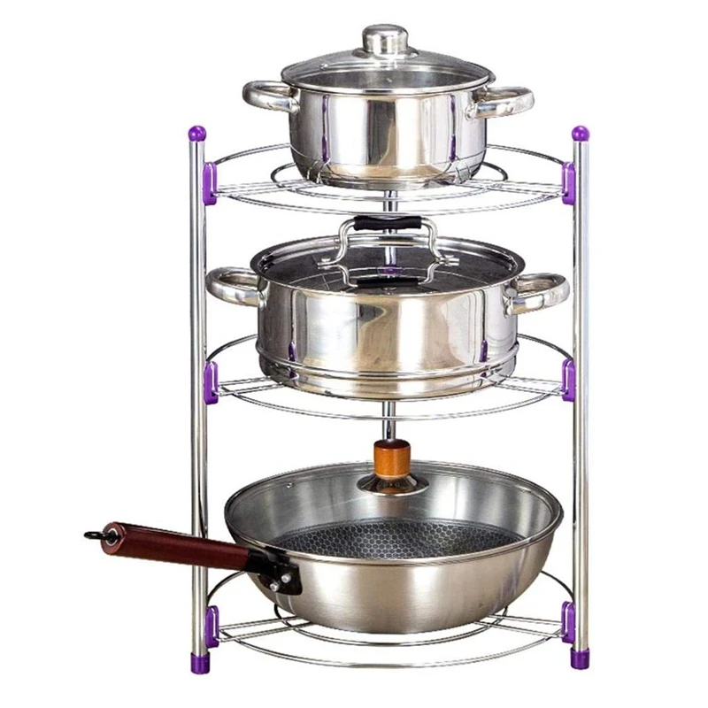 3 Tier Pan Rack Multi-Functional Kitchen Storage Rack Carbon Steel Pan Pot Organizer Rack Multi-Layer Rack Pan Lid Organizer Sta