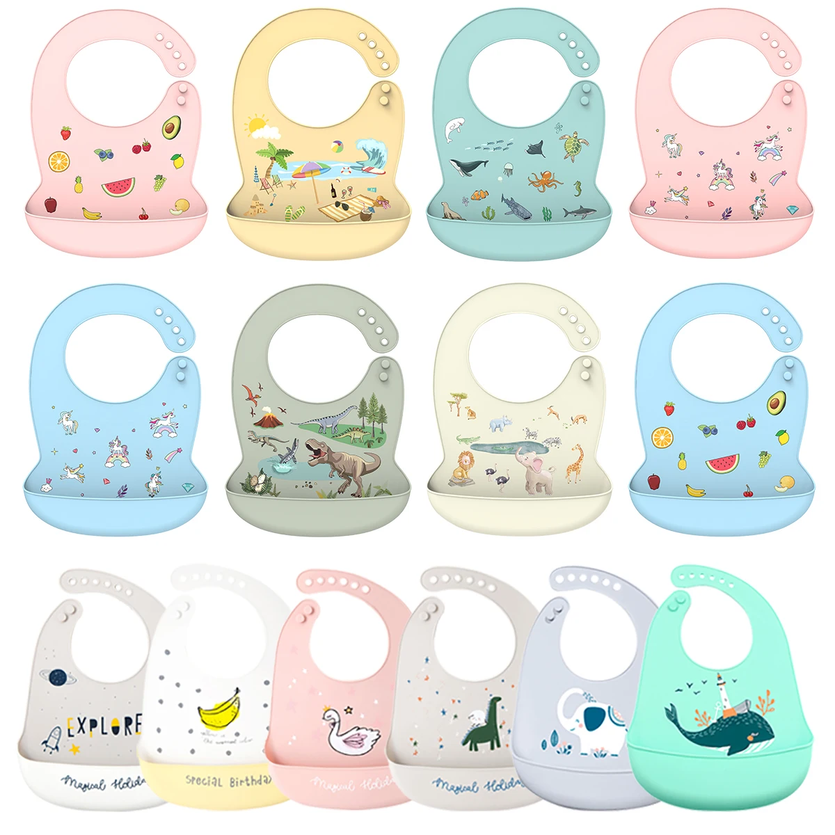 Baby Bibs Saliva-Towel Silicone Feeding LOFCA Aprons Adjustable Waterproof Cartoon 1pc