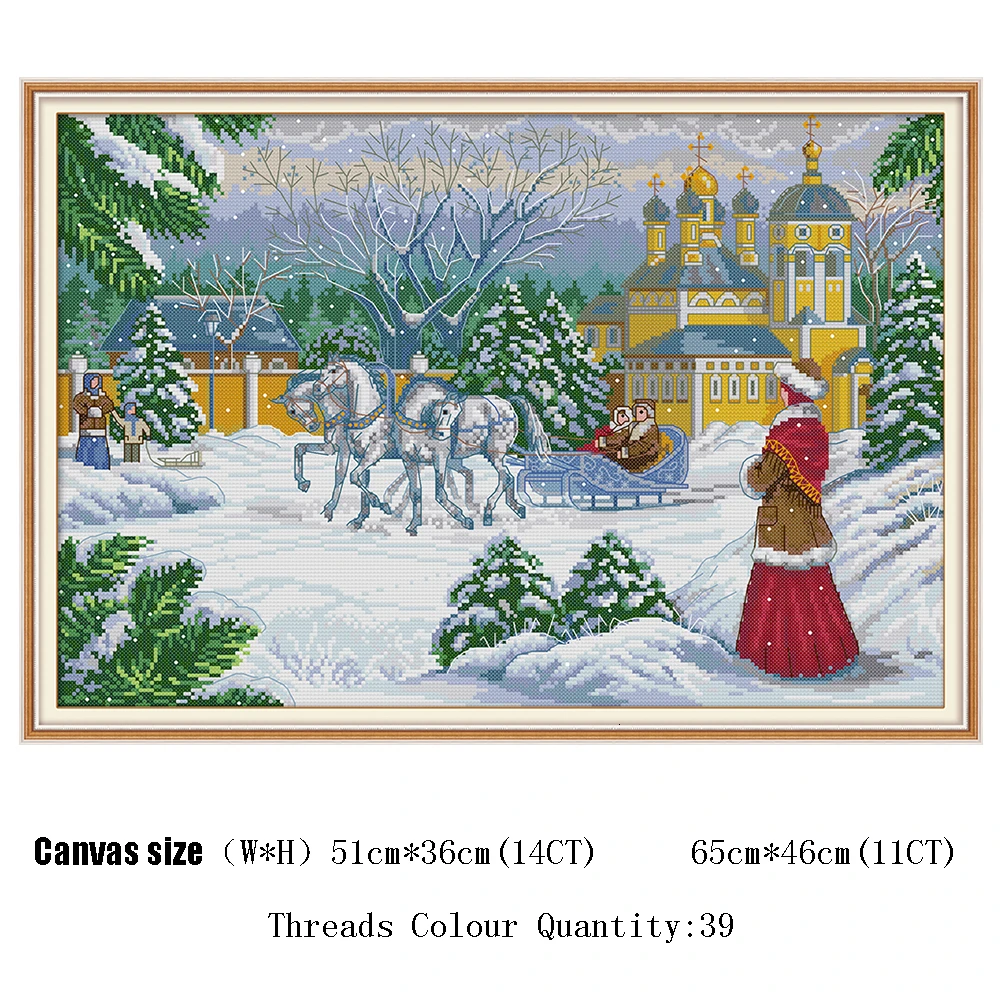SS022 HUACAN Snow Night Christmas Counted 11CT 14CT Cross Stitch Set DIY DMC Embroidery Needlework Home Decor - Цвет: SS022