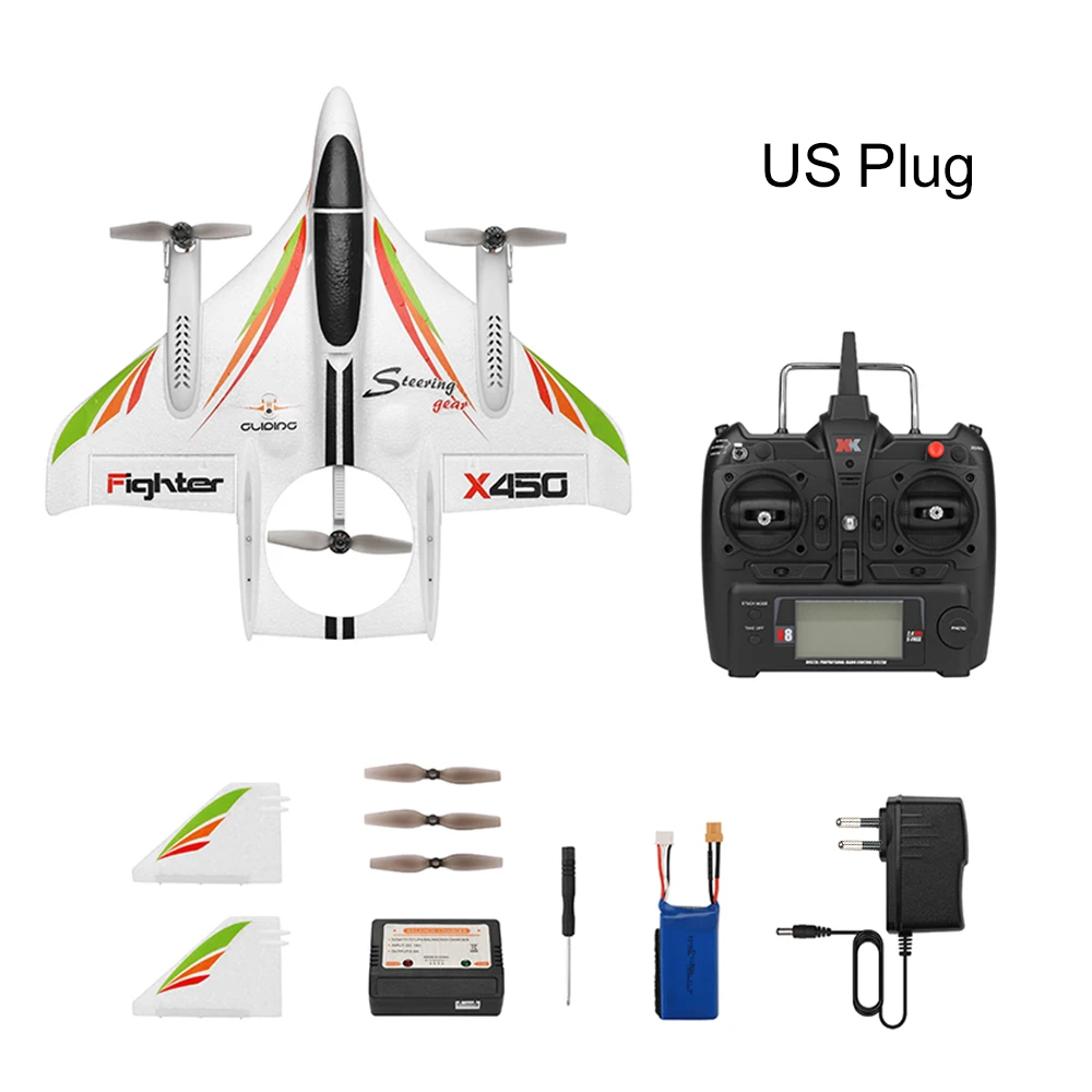 2,4G 6CH WLtoys XK X450 3D/6G RC вертикальный взлет светодиодный RC планер с фиксированным крылом RC Самолет RTF радиоуправляемые игрушки для детей - Цвет: US Plug