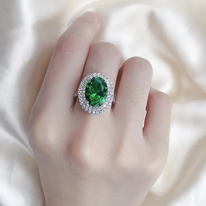 

100% 925 Sterling Silver 10x14 MM Oval Cut High Quality SONA Simulation Diamond Female Ring Luxury Jewelry