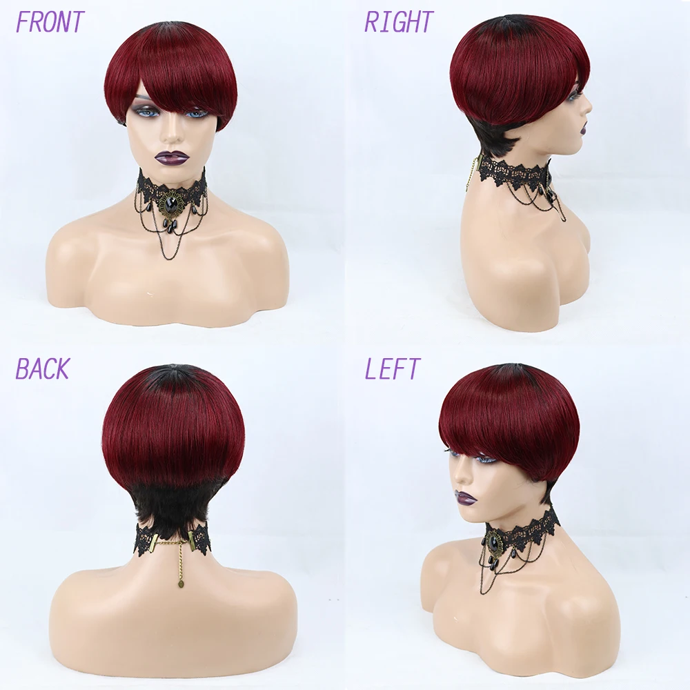 Perucas de Cabelo Humano com Franja Brasileiro em Linha Humano para Preto Omber Brown Reta Curto Bob 17 Omber brown perucas de cabelo humano com