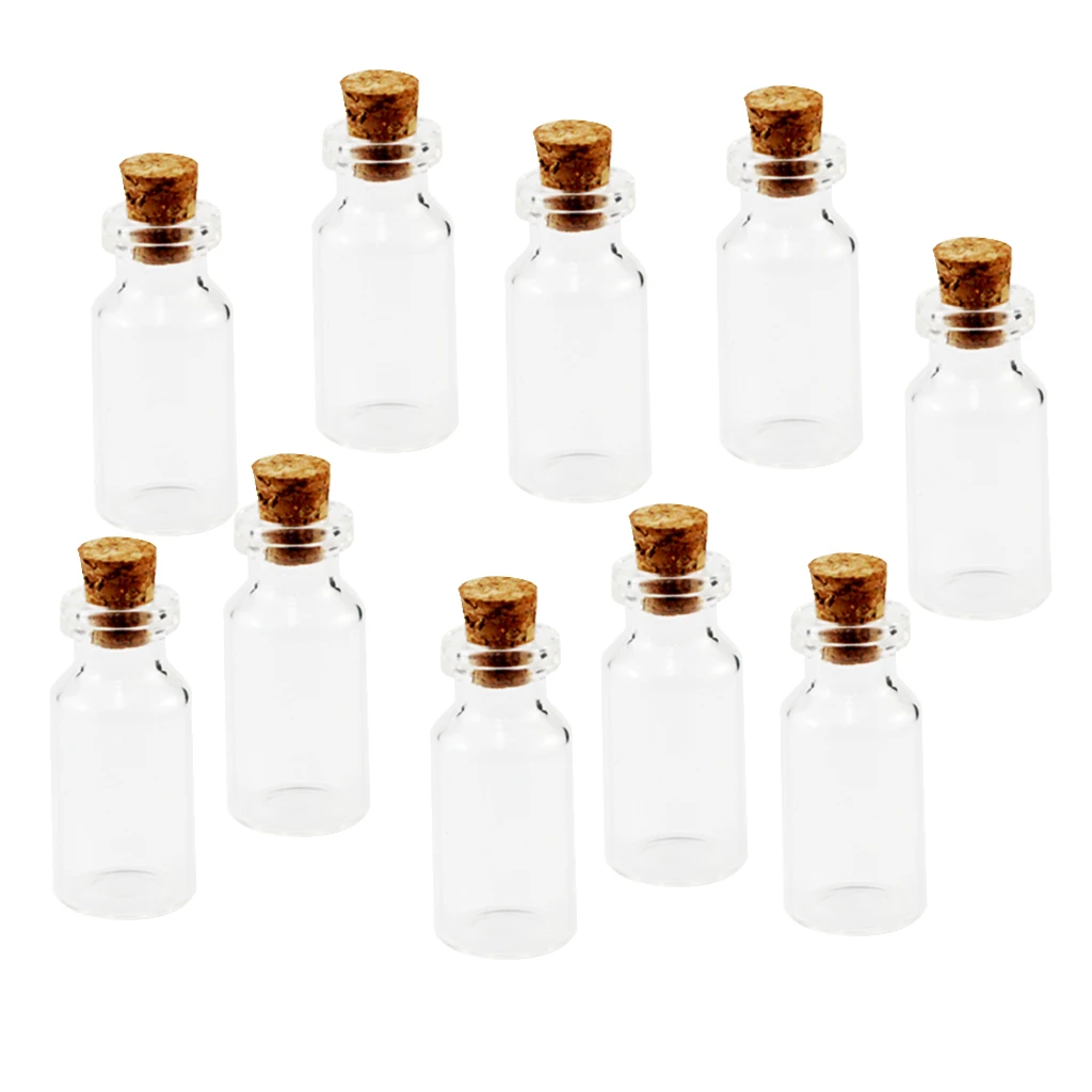 10Pcs Clear Glass Vials Empty Wishing Bottles Charms Necklace Pendant DIY Crafts