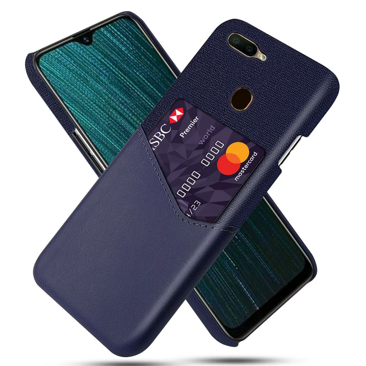 OPPO A5s Phone Case OPPO Ax5s Card Instert Protective Case Ax5s/A5s Linen Finish Leather Case