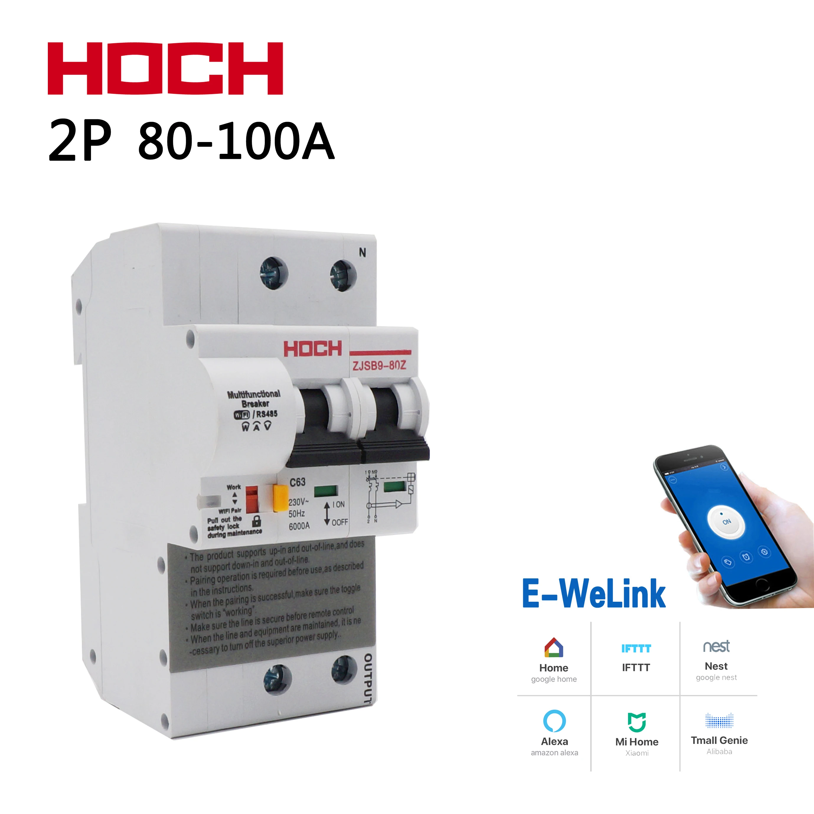 

HOCH 2P WIFI Circuit Breaker Energy Monitoring FACTORY timer Remote Control Ewelink Tuya app wireless smart intelligent Switch
