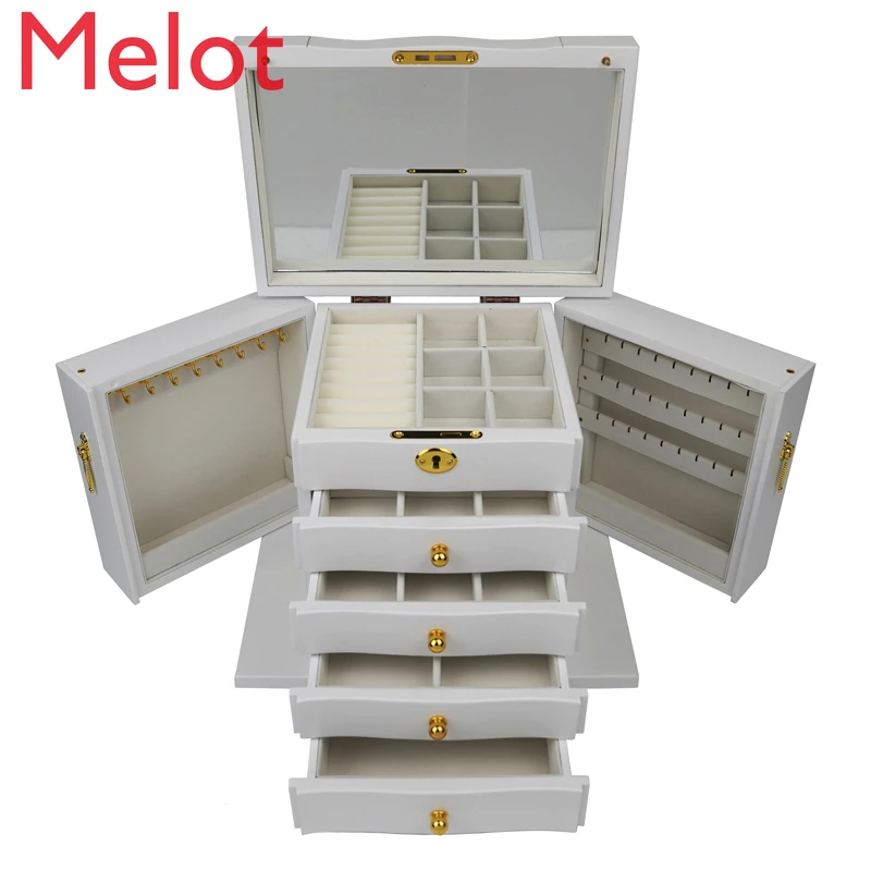 

Handmade Chinese Multi-Layer Antique Necklace Earrings Jewelry Box Classical High-End Oversized Multi-Functional Storage Box
