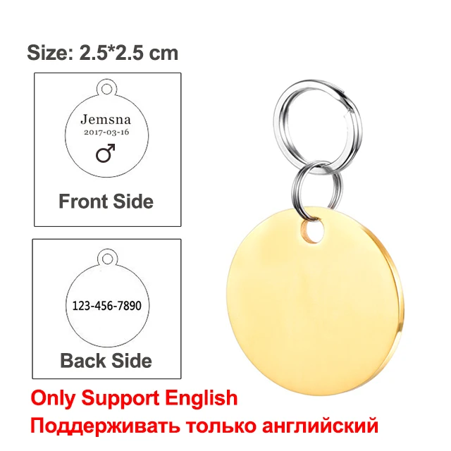 gold round tag Регулируемый ошейник для кошек с колокольчиком для маленьких собак, щенков, кошек, питомцев, товары для котят, щенков, кошек, домашних животных, ошейники для чихуахуа YS0031 - Цвет: gold round tag