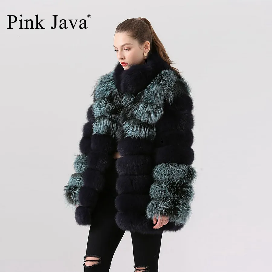 natural brown Ppink java QC19042 женская шуба из натурального Лисьего меха длинное пальто воротник-стойка Роскошный натуральный мех горячая Распродажа Зимний толстый мех - Цвет: natural brown