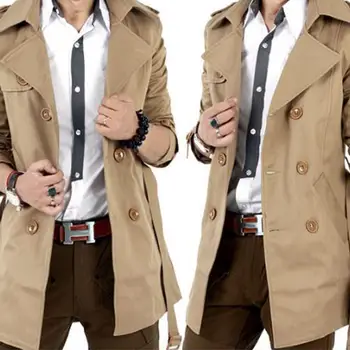 

Double Breasted British Business Caat Men Trench Coat Winter Classic Mid-length Trench Coat Solid Color Windbreaker Vintage Coat