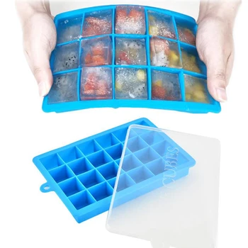 

24 Grid Ice Cube Tray Molds with lid Safe BPA Free Flexible Silicone ice mold DIY Fruit Ice Cube Maker Kitchen Bar tool