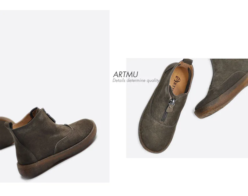 Artmu Ботинки Martin на молнии спереди; полусапожки; удобные кожаные женские ботильоны ручной работы на плоской подошве; 19310