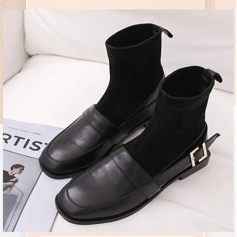 

sock shoe Spring Fashion Women Boots Beige Yarn Elastic Ankle Boots med Heels Shoes Autumn Winter Female Sock fashion heel shoe