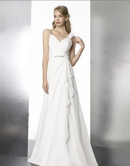 Белый шифон vestido de noiva винтажное longo Бисероплетение Спагетти ремни свадебное