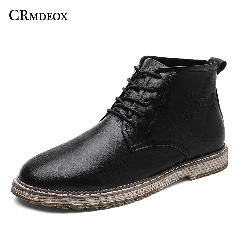 

CRMDEOX Plus Size 38-47 Spring Autumn Men Ankle Boots Pointed Toe Casual Leather Shoes High Quality Male Boots botas militar