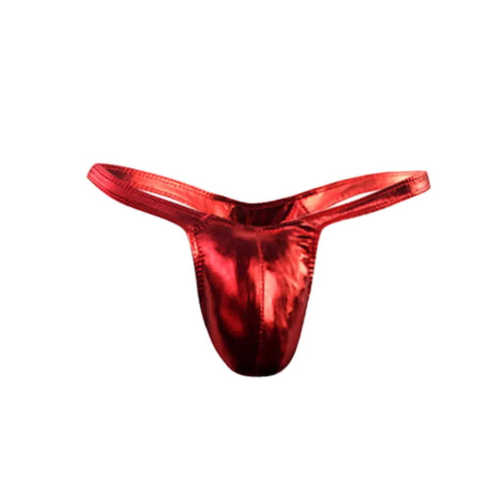 Кожаные Экзотические трусы для мужчин, одноцветные удобные стринги, нижнее белье, соблазнительные трусы, трусы танга Hombre, мужские сексуальные стринги - Цвет: Красный