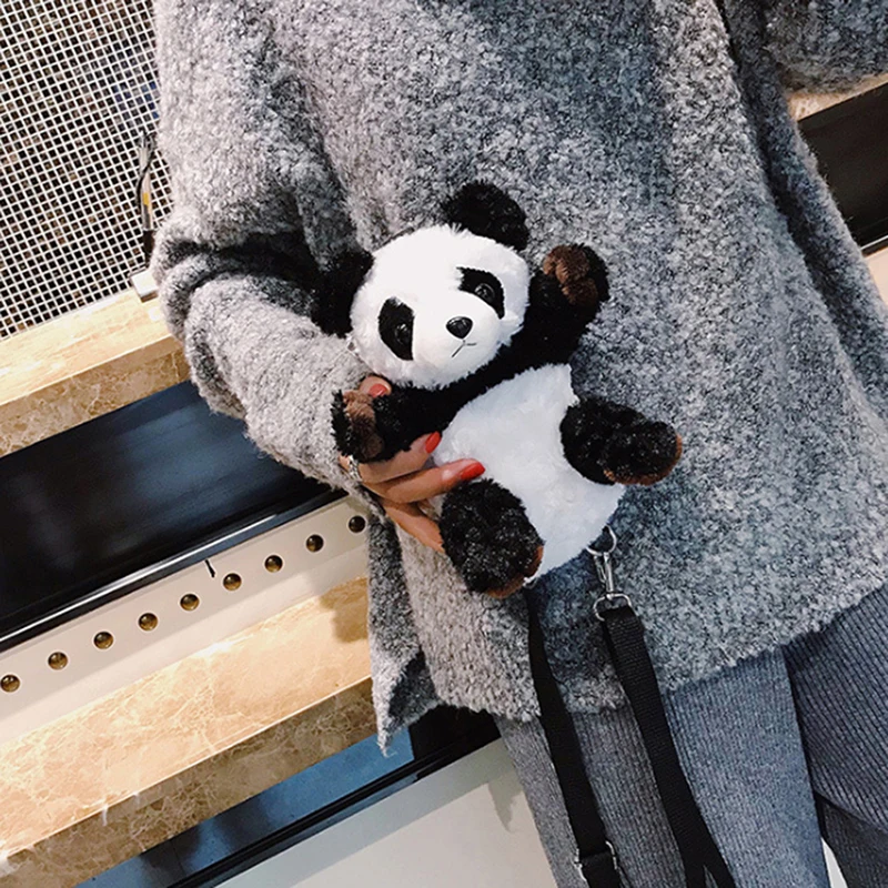 Best Lovely 3D Panda Bags Women Kawaii Velvet Animal Backpack Small School Bags For Teenage Girls Shoulder Bag