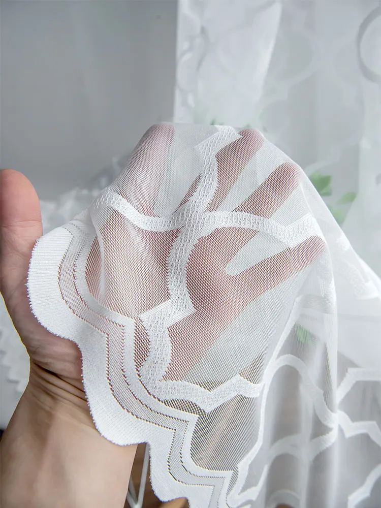 White Embroidered Tulle Curtains For Living Room Modern Diamond Gauze Sheer Voile Curtain For Bedroom Window Treatment Drapes - Image 2