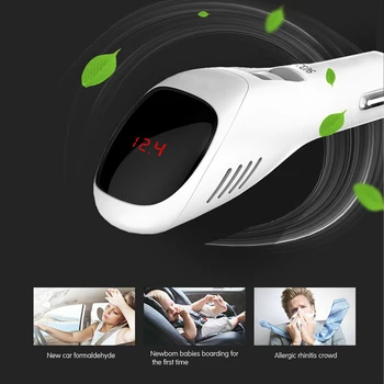 

Home Air Purifier 12V 24V Negative Ions Air Cleaner Ionizer Auto Mist Dual USB Fast Car Charger HD Digital Display Air Freshener