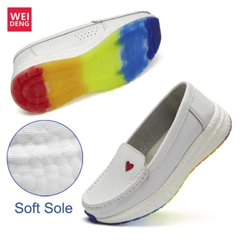 

WeiDeng Ultra E-TPU Non Slip Professional Nurse Shoes Genuine Leather Antiskid Flat Air Insert Working Soft Sole Loafers Women