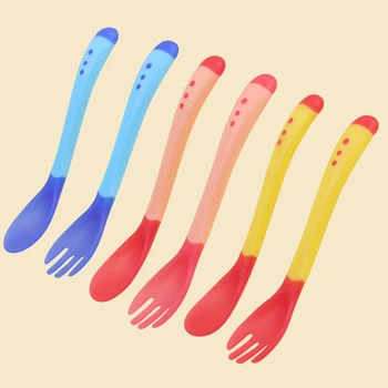 

Baby Toddler Temperature Sensing Cutlery Temperature Change Color Feeding Weaning Spoon Fork FJ88
