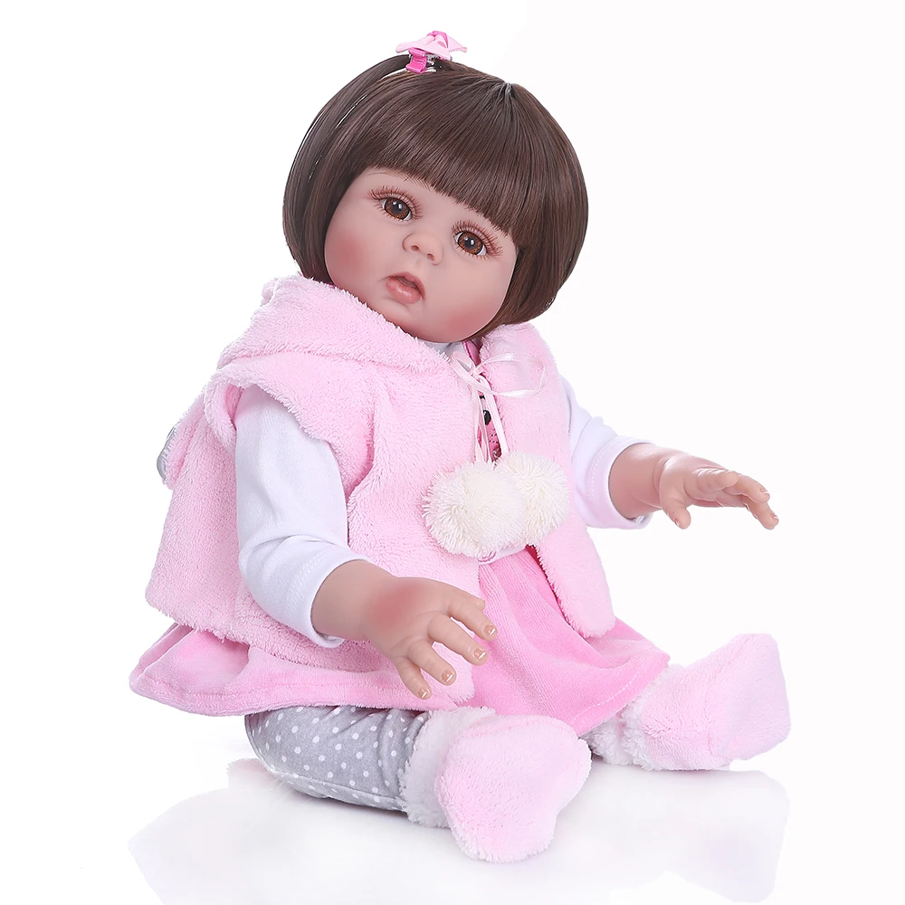 Новые прямые волосы 49 см bebe кукла для маленьких девочек в розовом цвете платье с