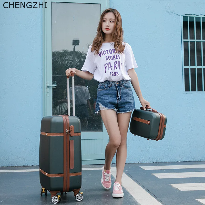CHENGZHI 2" 22" 2" 26 дюймов ретро женский багаж на колёсиках наборы Spinner ABS студенческие дорожные сумки кабина пароль чемодан на колесиках
