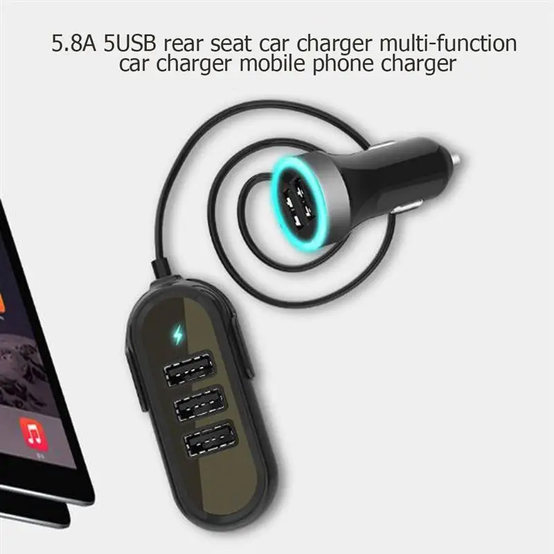 Многофункциональное автомобильное зарядное устройство с 5 портами для iPhone, samsung, планшета, на заднее сиденье, быстрое автомобильное зарядное устройство А, Универсальный USB автомобильный адаптер