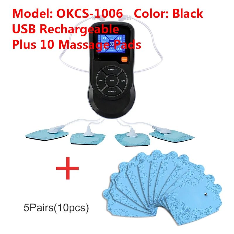 OKCS-1006 and pad OLIECO EMS мышечный Стимулятор, акупунктурная терапия, массажер, электрический цифровой импульсный массажер, фитнес, расслабляющий тренажер для всего тела - Цвет: OKCS-1006 and pad