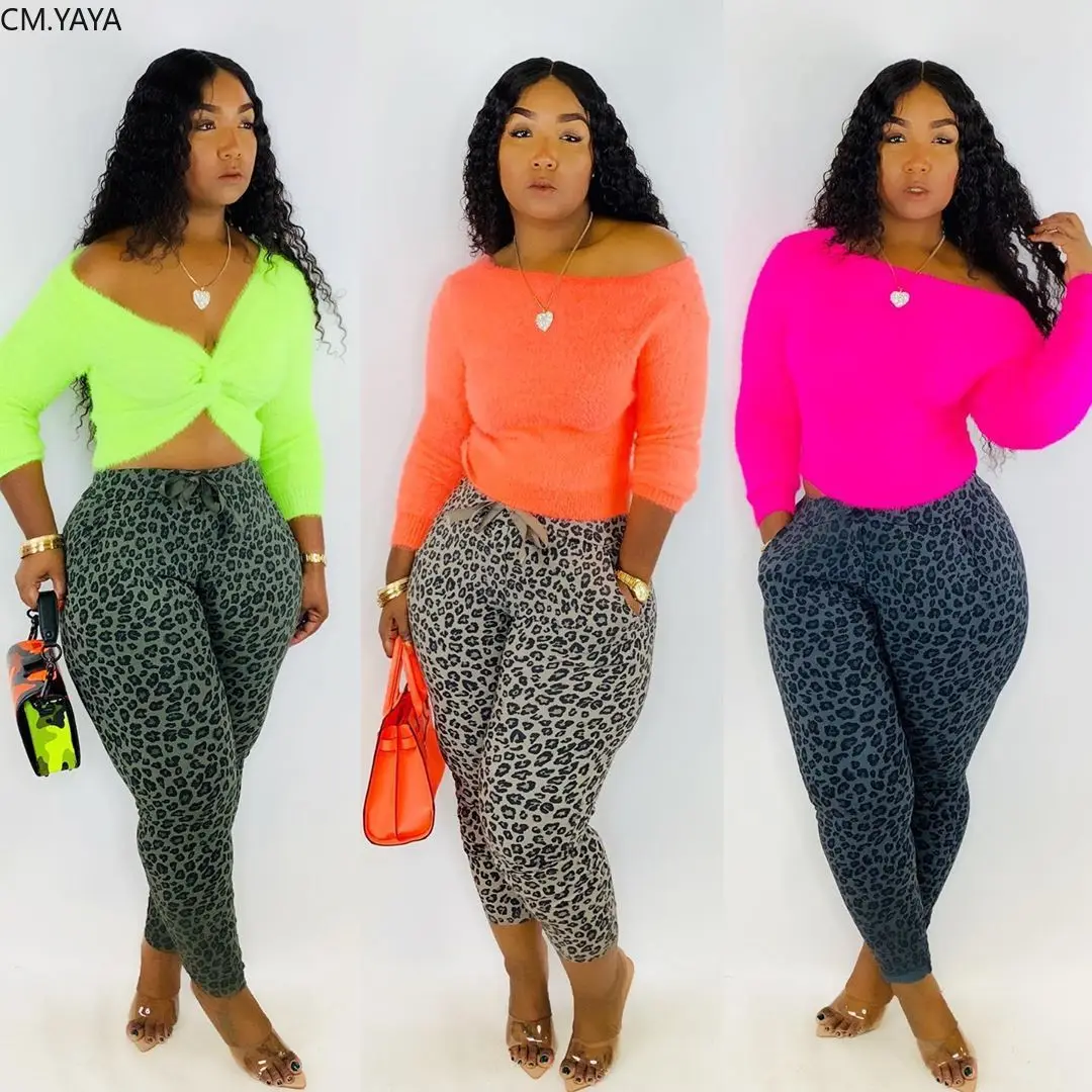 CM.YAYA Women Two Pieces Sets Tracksuits Double Wear Crop Top Leggings