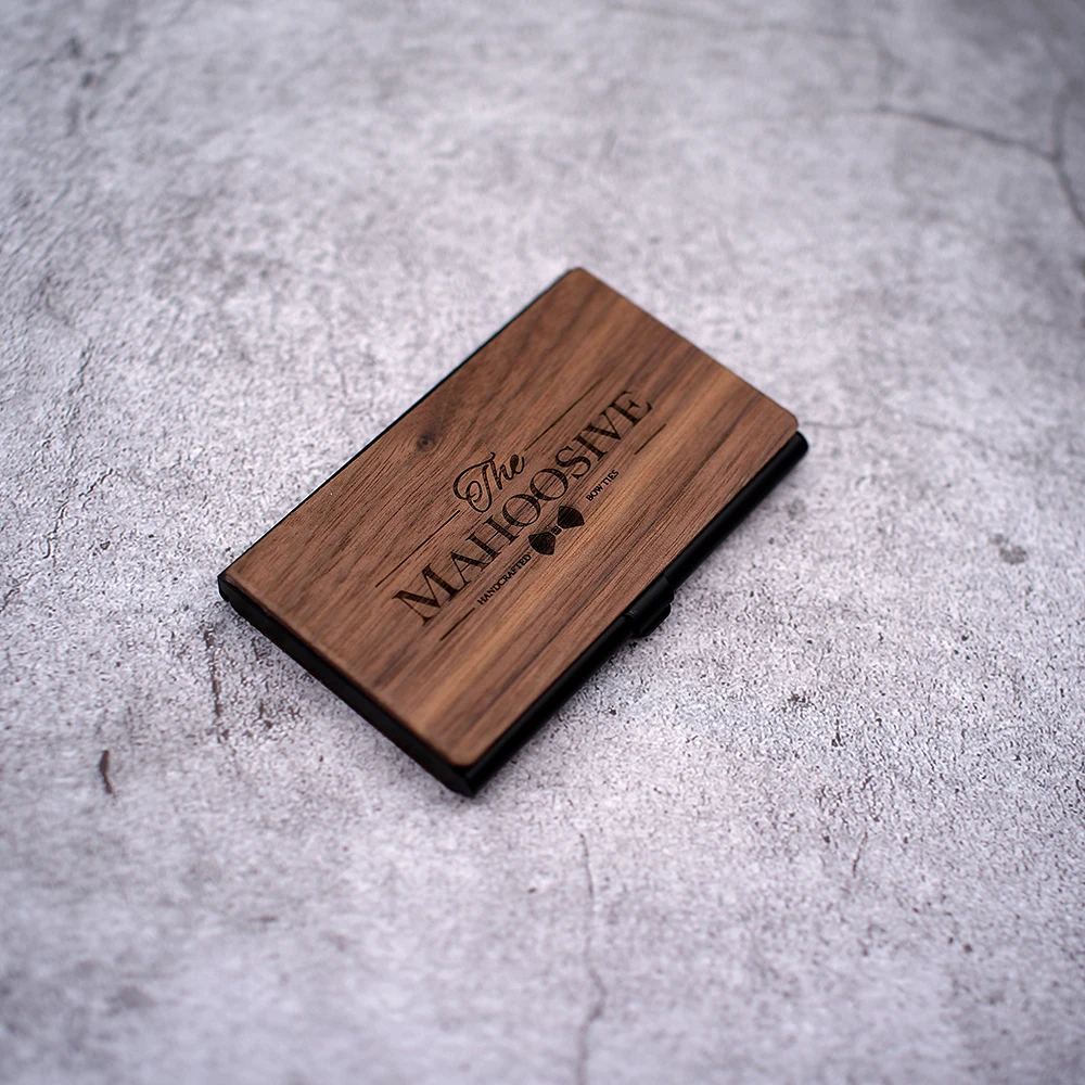 Personalized Wooden Business Card Holder Wood & Metal Case for Men and Women Perfect Gift