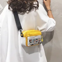 Женская Холщовая Сумка на ремне в Корейском стиле, новая стильная милая сумка на квадратном ремешке с принтом, модная сумка через плечо для девочек