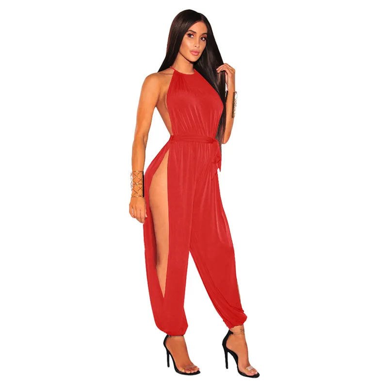 Women Hollow Out Jumpsuit Casual Solid Sleeveless O Neck Belt Jumpsuit Sexy Lace Up Slim Rompers Jumpsuit