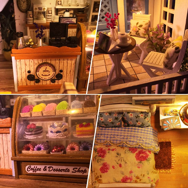 

DIY Hut Model Large Villa Coffee House Handmade Assembled House Creative Girl'S Birthday Gift Toy