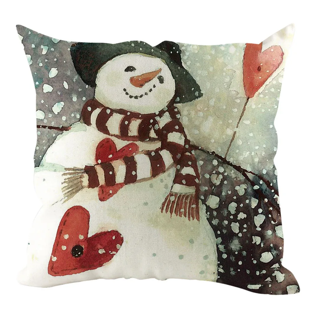 45cm x 45cm Winter Christmas Day Pillow Covers Polyester Snowman Printed Cushion Covers Home Sofa Throw Pillowcases Decoration - Цвет: K
