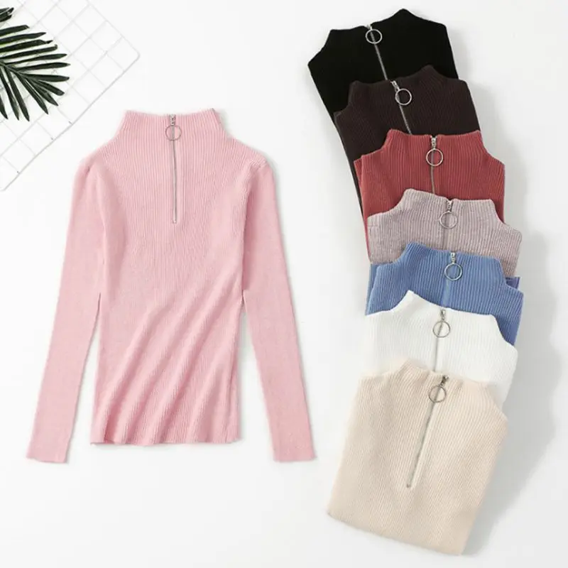 turtleneck zip up sweater women's