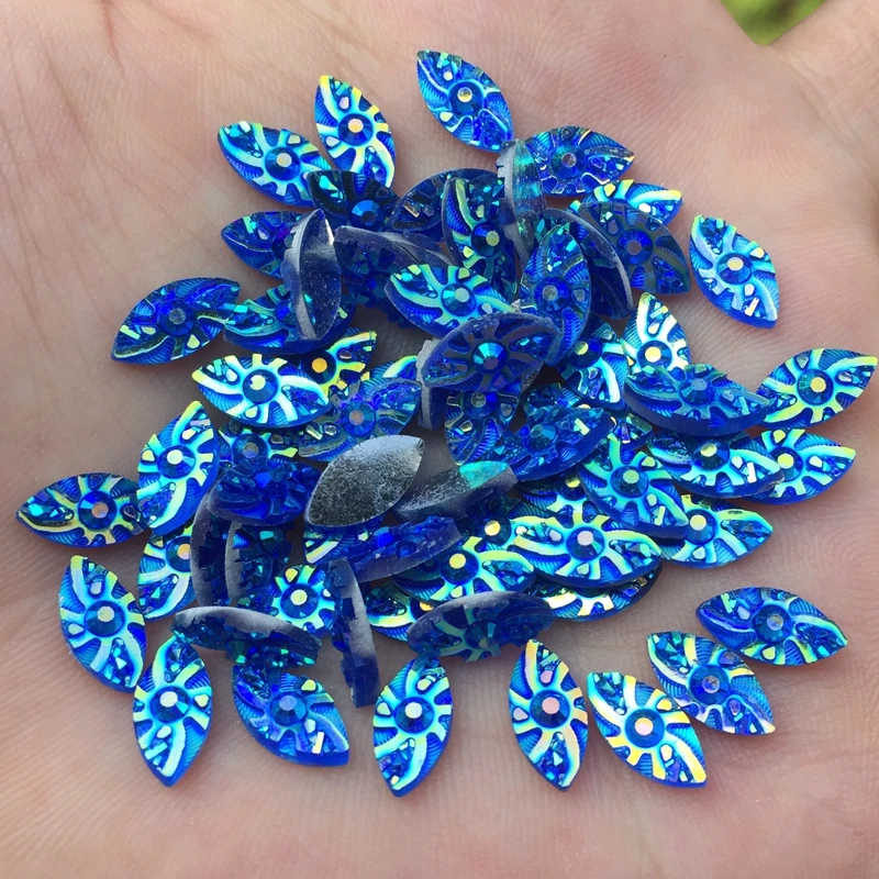 

120pcs mini AB Horse eye& leaf Resin Stick On Flower Flatback Rhinestone Crystal Stones For Clothes 3D nail art -Y711