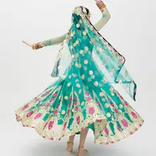 Индийский сари женщина красивая принцесса Анна танец вышивка костюм Индийский стиль представление Leng Ha комплект платье+ шарф