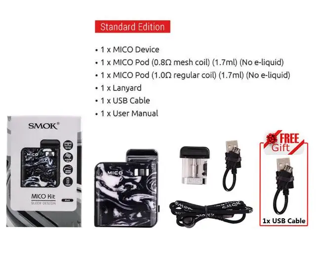 Распродажа! набор SMOK Mico, зажигалка, 700 мА/ч, батарея, электронная сигарета, анти-протекание, мини, электронная сигарета, ручка Pod, катушка VS NORD JC01 - Цвет: Black 1 Gift