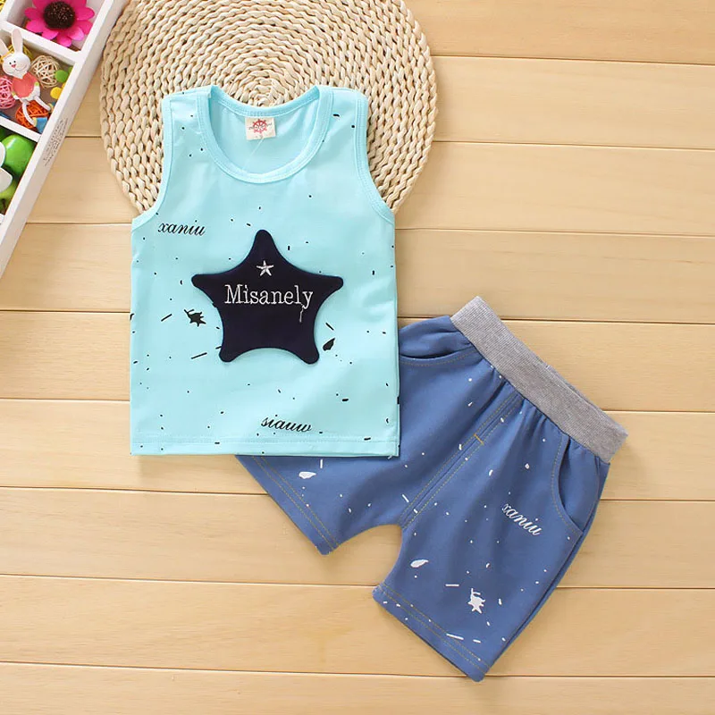 Style 1-Blue DIIMUU/Одежда для маленьких мальчиков; комплект летней одежды без рукавов; повседневный костюм для малышей; хлопковый жилет для мальчиков и девочек+ шорты; костюм; одежда для детей - Цвет: Style 1-Blue