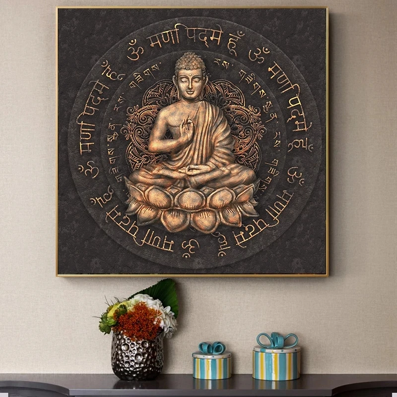 Винтажная коричневая статуя Будды Картина на холсте религиозные плакаты