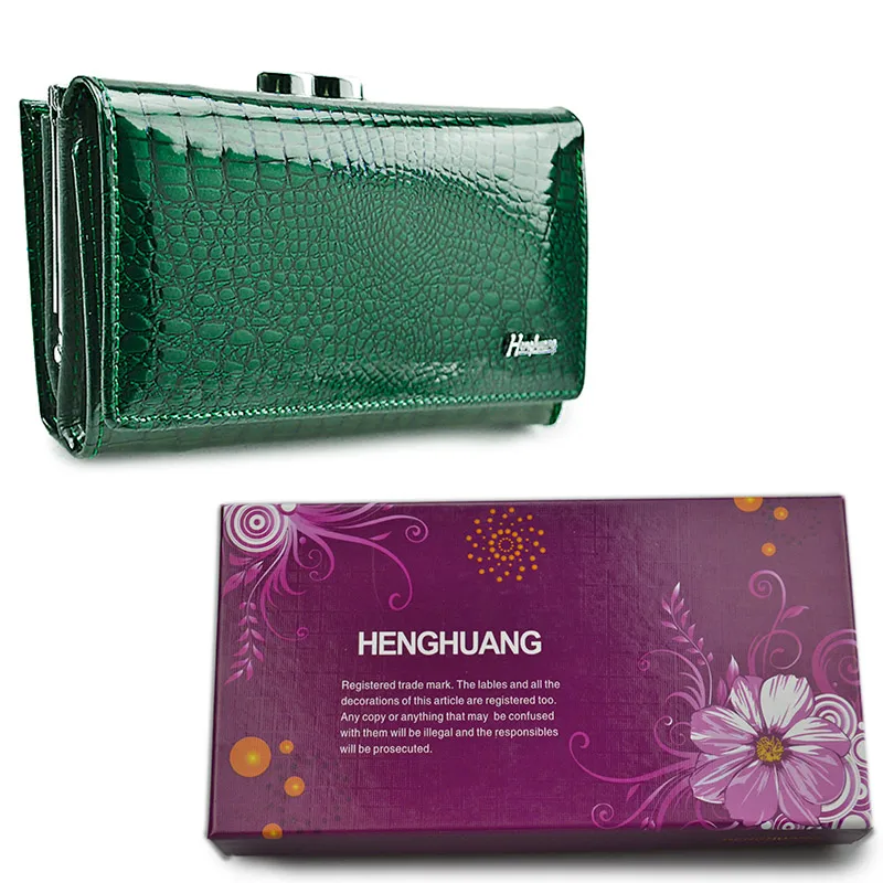 green and box HH женский роскошный бренд, модный короткий кошелек из натуральной кожи, Женский Аллигатор, на застежке, Дамский кошелек, кошельки, маленькие кошельки - Цвет: green and box