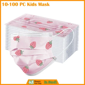 

10-100PC Anti-stof Veilig Ademend Child Mascarilla desechable strawberry pattern Disposable Face Mask Non-woven 3layer Face Mask