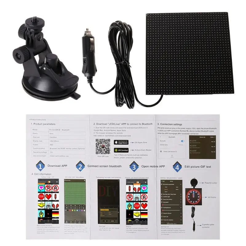  Full color wireless bluetooth App control car LED Display Screen Scrolling LED SignDriving instruct - 4000310543218