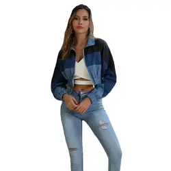 LASPERAL 2019 Новая Женская Осенняя джинсовая куртка с длинными рукавами и отложным воротником Синяя Базовая джинсовая короткая Лоскутная