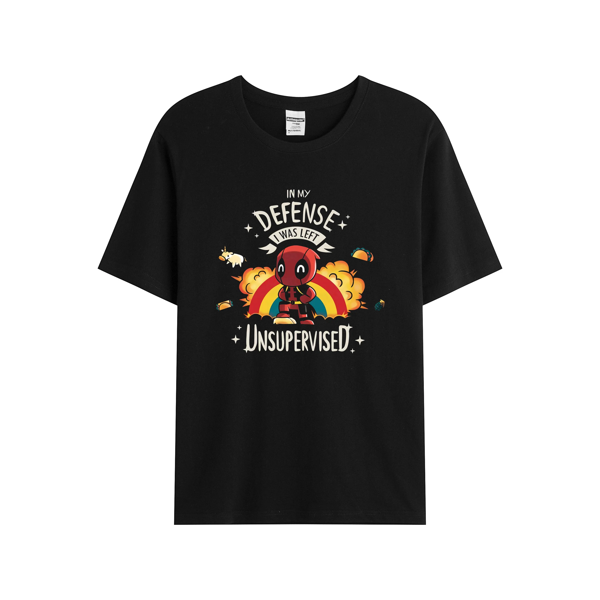2021 Men/Women's Summer Black Street Fashion Hip Hop Unsupervised Deadpool T-shirt Cotton Tees Short Sleeve Tops | Мужская одежда