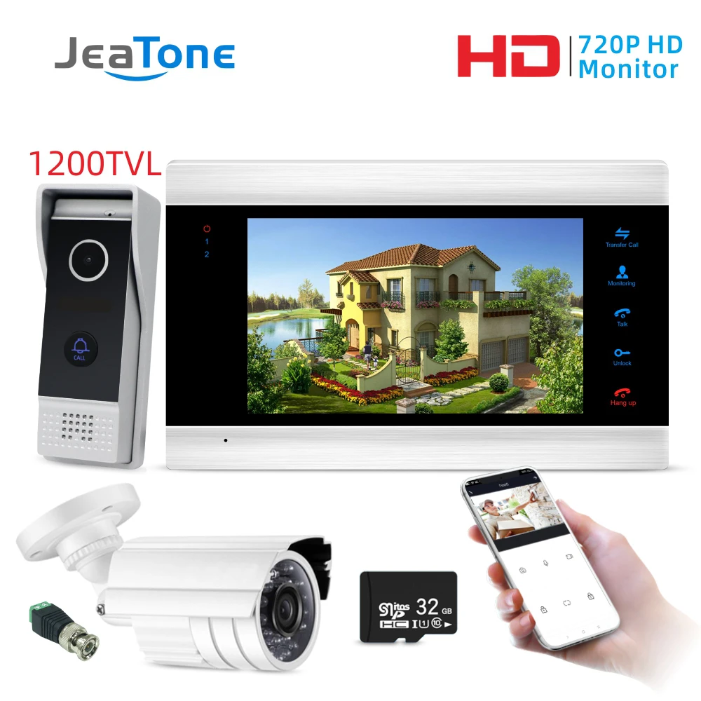 P203B1M706S1-IP-32c Jeatone " монитор видеодомофоны система безопасности видео дверной звонок Дверной телефон камера, мульти-язык, поддержка дистанционного управления - Цвет: P203B1M706S1-IP-32c