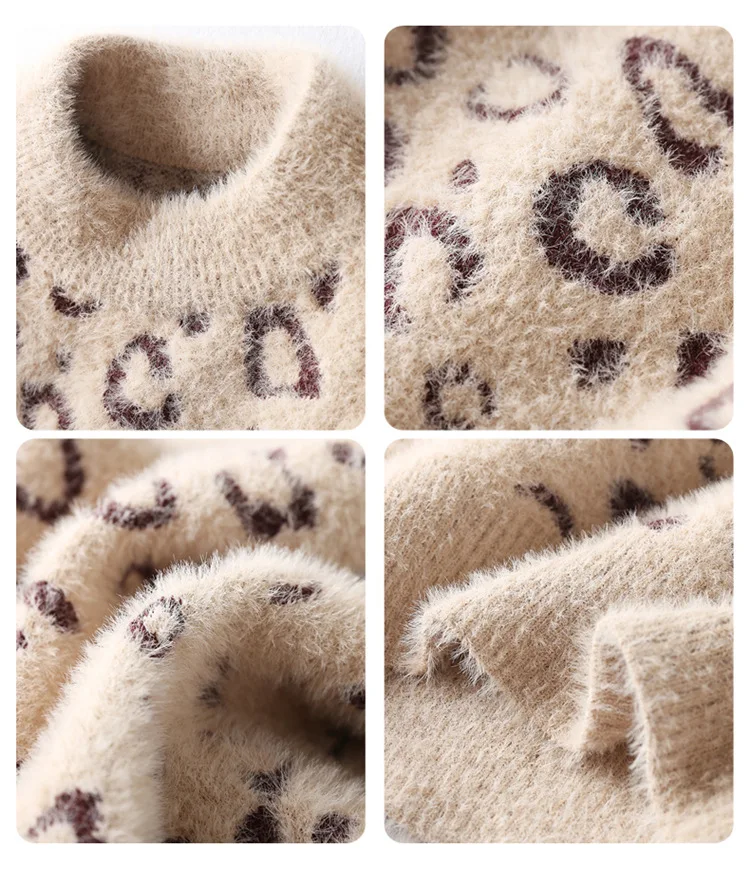 Girls velvet sweater autumn and winter new leopard pattern hooded fashion bottoming children's sweater children's clothing tide